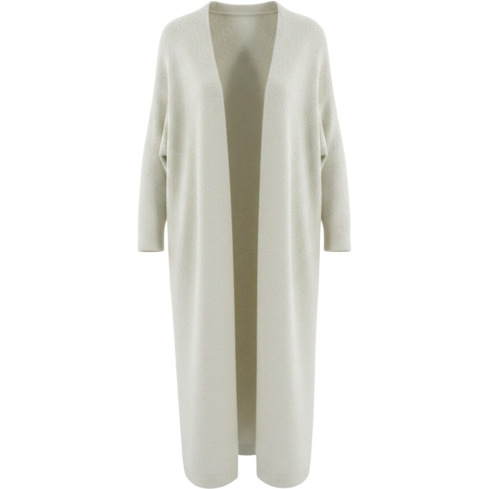 Women Cream Popcorn Knit Duster Cardigan Longline Open Front Sweater Large